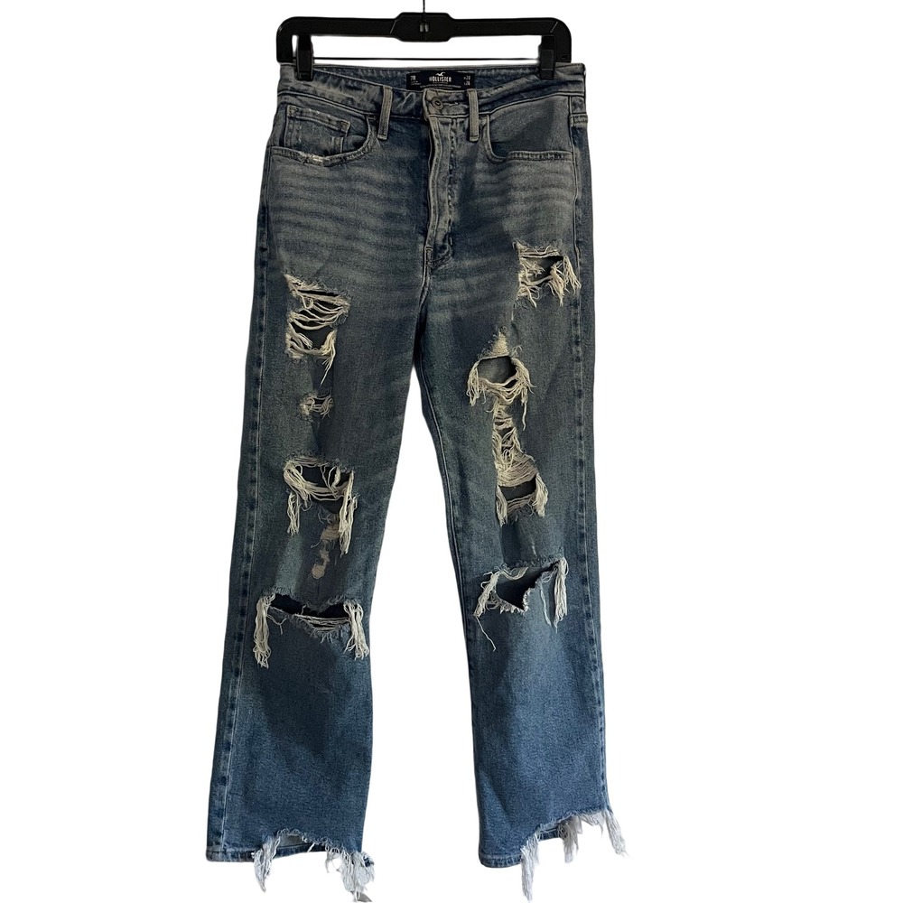 Hollister Straight Jeans Women 7R W28 Blue Good Distressed Ultra High Rise Crop